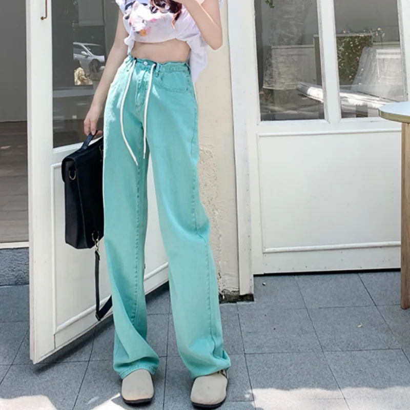 Kadın Dipleri Vintage Pembe Yüksek Bel Kot Rahat Düz Geniş Bacak Pantolon Yüksek Sokak Baggy Mop Denim Pantolon Bayanlar Yaz - 5