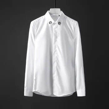 Yüksek Kaliteli Lüks Takı Son Elbise Tasarımları Uzun Kollu Basit Moda Beyaz %100 % Pamuklu Elbise Gömlek Erkekler İçin
