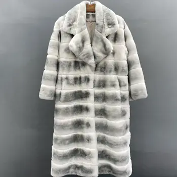 JANEFUR Kış kadın Ceket Gerçek Tavşan Kürk Palto Moda Lüks Diz üzerinde Uzun Kadın Doğal Kürk Ceket