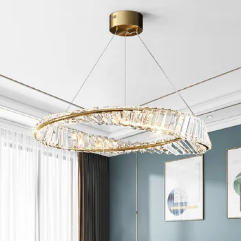 LED kolye lamba Lüks Basit Modern Oturma Odası Yuvarlak Kristal Yüzük Yatak Odası Yemek asmak ışık ev dekorasyon avize bar