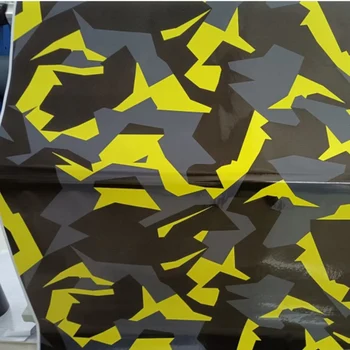 1.52 * 18m Sarı Siyah Gri Kamuflaj vinil araç örtüsü Folyo Hava Yayın Kabarcık Ücretsiz Film DIY Styling Sticker Araba Vücut Wrap