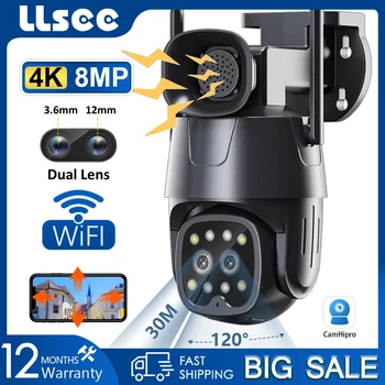 LLSEE Çift Lens Kablosuz WİFİ HD 8MP IP66 Su Geçirmez Onvif Renkli Gece Görüş AI Algılama Güvenlik Gözetim Kamera
