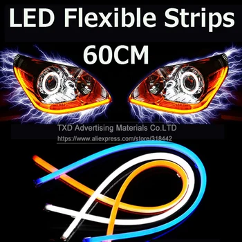 2 ADET 60cm Araba Styling Gündüz Çalışan İşık Melek Göz Esnek LED Şerit Araba Sis Değiştirilebilir Dönüş sinyal ışığı Park lambası