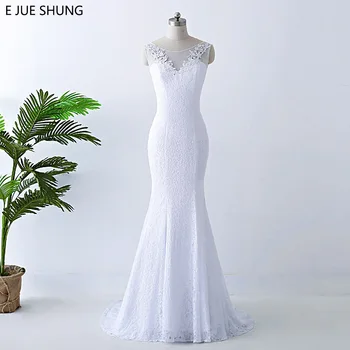 E JUE SHUNG Beyaz Vintage Dantel Mermaid Ucuz Gelinlik 2018 Boho Gelin Elbise Plaj Gelinlikler robe de soiree