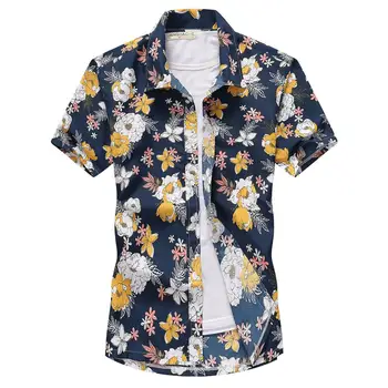 2022 Casual Çiçek Plaj erkek gömleği Yaz Kısa Kollu Hawaii Gömlek Erkekler İçin Artı Boyutu Hızlı Kuru Tee Gömlek Erkek Giysileri Camiş