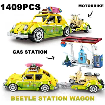 1000 + ADET Teknik Beetle Vagon Yapı Taşları Turist Piknik Arabalar Römork Traktör RV Seti Araç Modeli Tuğla çocuk için oyuncak Hediye
