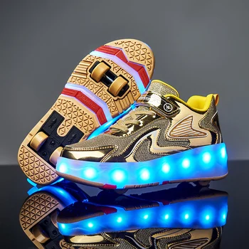 2023 Yeni çocuk paten 4 tekerlekli açık spor USB şarj edilebilir led lamba ışık fırtınası ayakkabı 28-40 boyutu