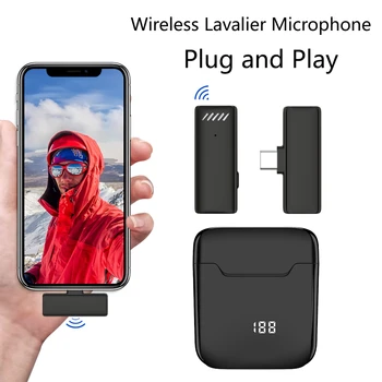 Kablosuz Yaka Mikrofonu Taşınabilir Mini Gürültü Azaltma Ses Video kayıt mikrofonu iPhone Android İçin Şarj Kutusu İle