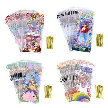 50 adet Karikatür Şeffaf Şeker Çantası Unicorn Dinozor Mermaid Baskı Tema Parti Bebek Duş Doğum Günü Şeker Paketleme Hediye Çantası