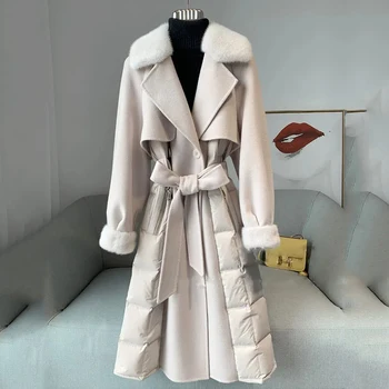 2023 Yeni Kış Ceket kadın Dikiş Yün Palto Kadın Rahat Orta Uzun Kalınlaşmak Sıcak Yün Palto Bayan Kabanlar Tops
