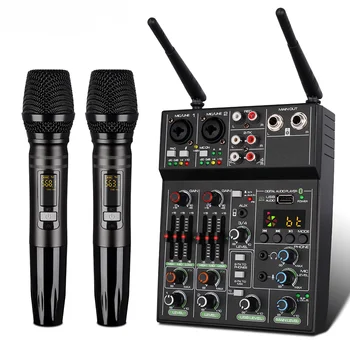 kablosuz Mikrofonlu 4 kanallı USB Mikser, Bluetooth'lu Stüdyo Mikseri REC DJ Konsolu, Karaoke Karıştırma