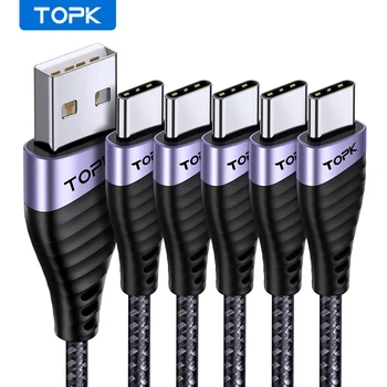 [5 Paket] TOPK USB Tipi C Kablosu İçin Huawei P30 Pro Hızlı Şarj Kablosu USB-C Şarj Veri Kablosu Samsung Oneplus Poco F3