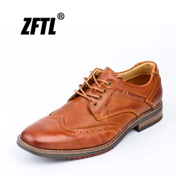 ZFTL yeni erkek Brogue elbise ayakkabı adam erkek resmi ayakkabı Büyük boy Kahverengi yüksek kalite hakiki deri İngiliz Vintage rahat ayakkabılar