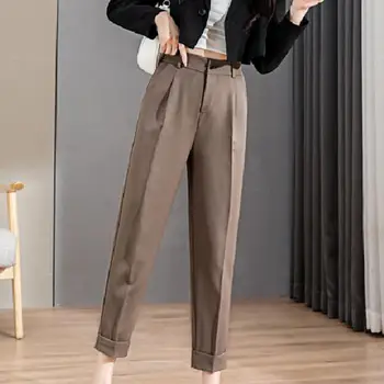 Şık Kadın Pantolon Yüksek Bel Yumuşak Doku Gevşek Düz Fit Kadın Takım Elbise Pantolon İnce İş Pantolon Kadın Giyim