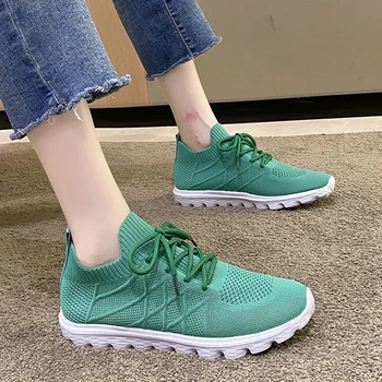 Rimocy Örgü Nefes Sneakers Kadınlar için Yumuşak Taban Rahat Örgü Flats Ayakkabı Kadın Hafif Kaymaz Bayanlar koşu ayakkabıları