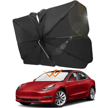Araba güneşliği Cam Bükülebilir Şemsiye Tesla Modeli 3 & Y 360° Rotasyon Katlanabilir Pencere UV Koruma İç Aksesuarları