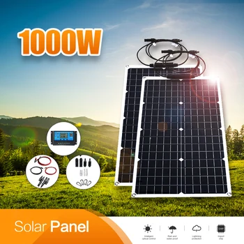 1000W güneş panelı Kiti 12V Yüksek Verimli Açık Esnek güneş panelleri Kaynağı Araba RV Telefon Yürüyüş Kamp Şarj Cihazı 100A