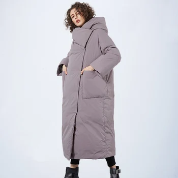 KJMYYX 2023 Kış Bayan Büyük Boy Kapşonlu Parkas Palto Artı Boyutu Kadın Moda Katı Sıcak Ceketler Uzun Kollu Sokak Kıyafetleri