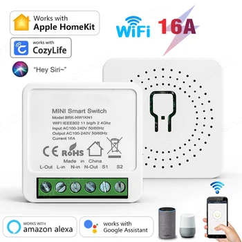 Homekit 16A Wifi Mini akıllı anahtarı 2 Yollu Kontrol Kablosuz DIY ışık anahtarı akıllı Ev Siri ile Çalışır CozyLife Alexa Google Ev