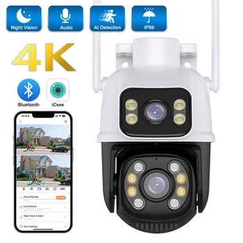 4K 8MP PTZ Wifi Kamera Çift Lens ile Çift Ekran Aı İnsan Algılama Otomatik İzleme Açık CCTV gözetim kameraları İCSees App