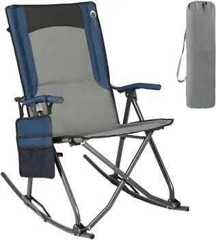 Sallanan Sandalye, Kamp Rocker Açık Yüksek Geri Sert Kol Dayama, Destek 300lbs (Mavi)
