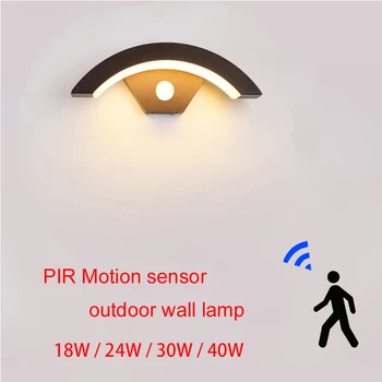 Modern su geçirmez dış duvar lambası PIR hareket sensörlü duvar ışığı Bahçe sundurma açık siyah alüminyum lamba gövdesi