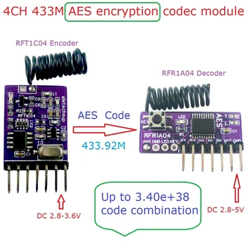 4CH AES128 Şifreleme Codec Uzaktan Kumanda Modülü 433M Süperheterodin Alıcı-verici değiştirin PT2262 EV1527 HC301