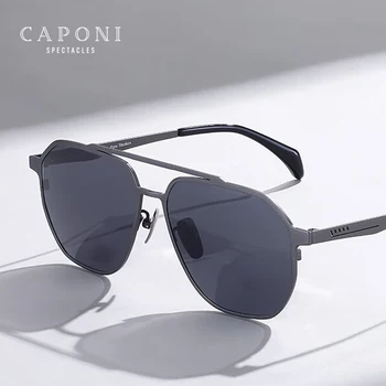 CAPONI Yüksek Kaliteli Saf Titanyum Güneş Gözlüğü Erkekler İçin Naylon Polarize Moda güneş gözlüğü 100 % UV400 Marka Tasarım Shades CP50002