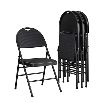 Ticari XL Konfor Kumaş Yastıklı Metal Katlanır Sandalye, Siyah, 4'lü Paket